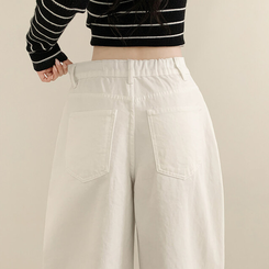 【丈別】ハイウエストワイドコットンパンツ WHITE