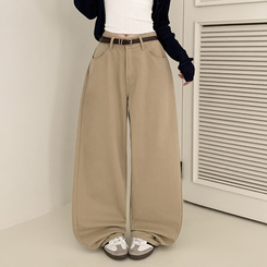 【丈別】ハイウエストワイドコットンパンツ BEIGE