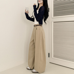 【丈別】ハイウエストワイドコットンパンツ BEIGE