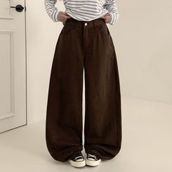 【丈別】ハイウエストワイドコットンパンツ DARK BROWN