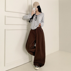 【丈別】ハイウエストワイドコットンパンツ DARK BROWN