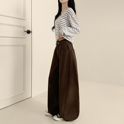 【丈別】ハイウエストワイドコットンパンツ DARK BROWN