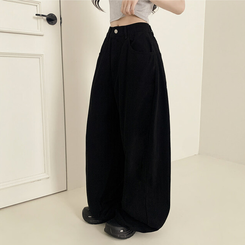 【丈別】ハイウエストワイドコットンパンツ BLACK