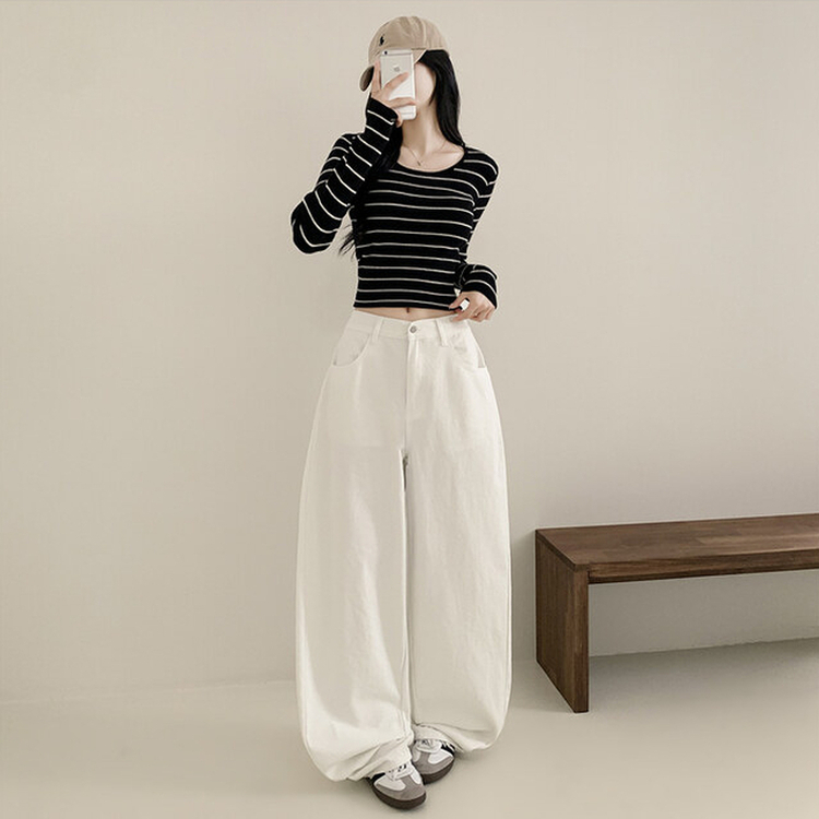 【丈別】ハイウエストワイドコットンパンツ WHITE