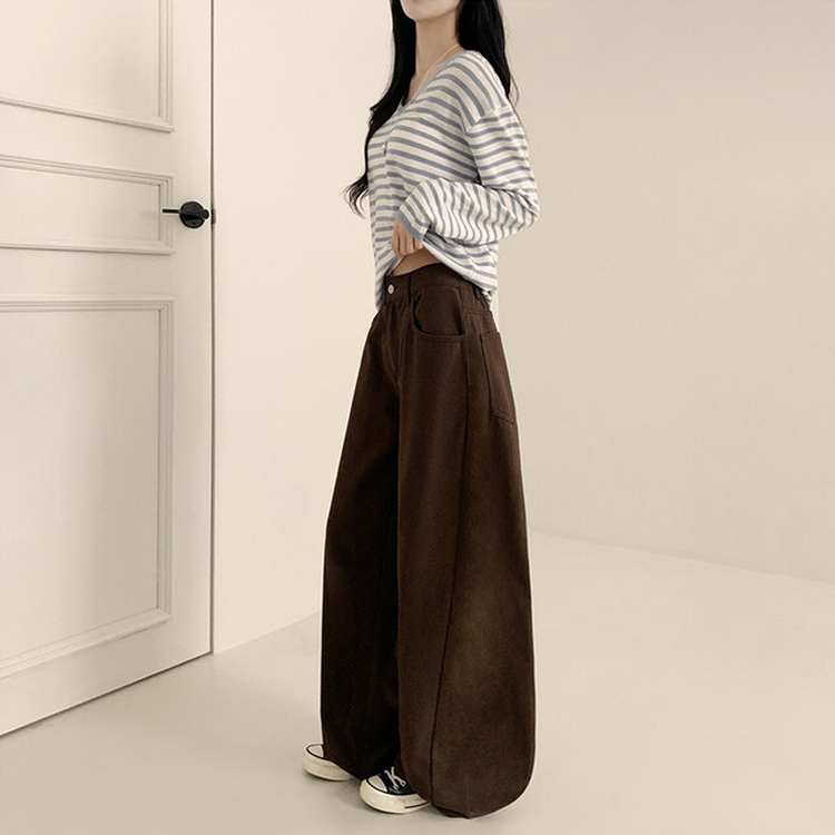 【丈別】ハイウエストワイドコットンパンツ DARK BROWN