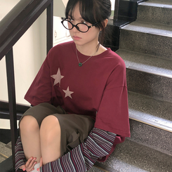 ストライプレイヤード長袖Tシャツ BURGUNDY