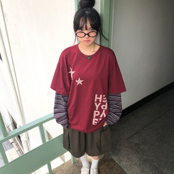 ストライプレイヤード長袖Tシャツ BURGUNDY