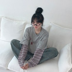 ストライプレイヤード長袖Tシャツ GREY