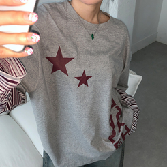 ストライプレイヤード長袖Tシャツ GREY