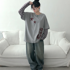 ストライプレイヤード長袖Tシャツ GREY