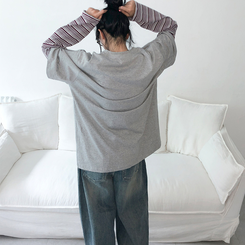 ストライプレイヤード長袖Tシャツ GREY