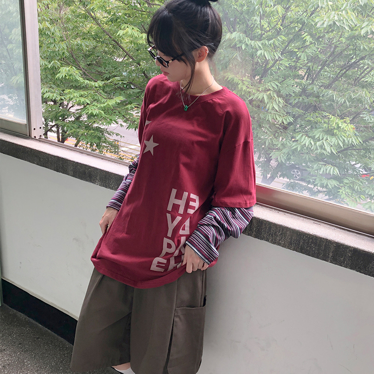 ストライプレイヤード長袖Tシャツ BURGUNDY