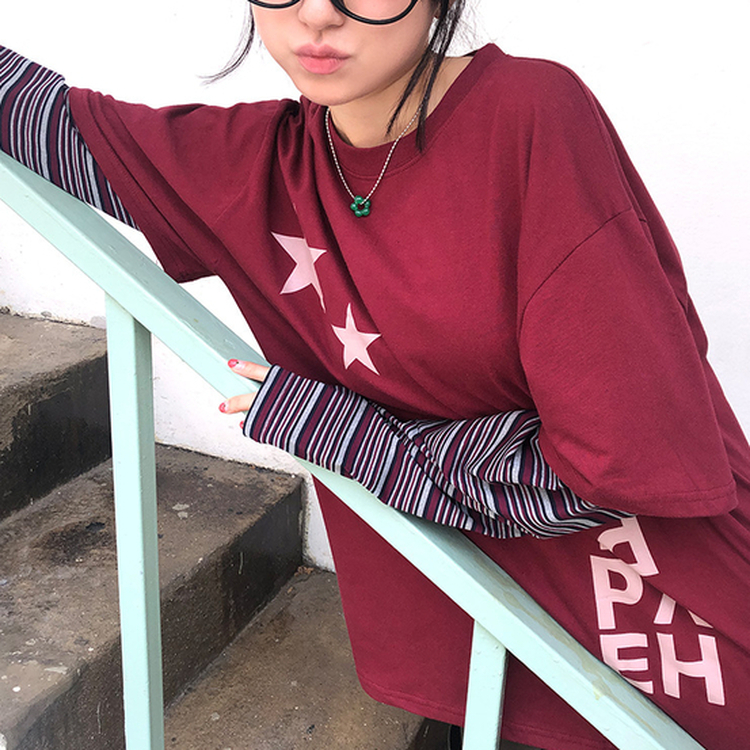 ストライプレイヤード長袖Tシャツ BURGUNDY