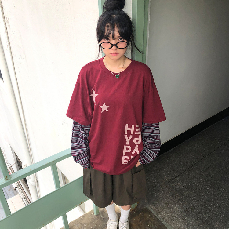 ストライプレイヤード長袖Tシャツ BURGUNDY