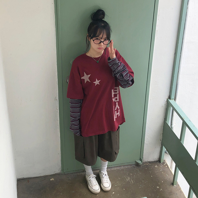 ストライプレイヤード長袖Tシャツ BURGUNDY
