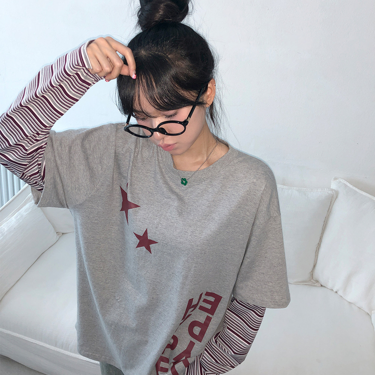 ストライプレイヤード長袖Tシャツ GREY