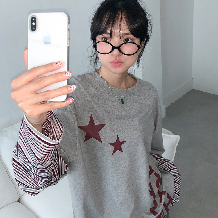 ストライプレイヤード長袖Tシャツ GREY