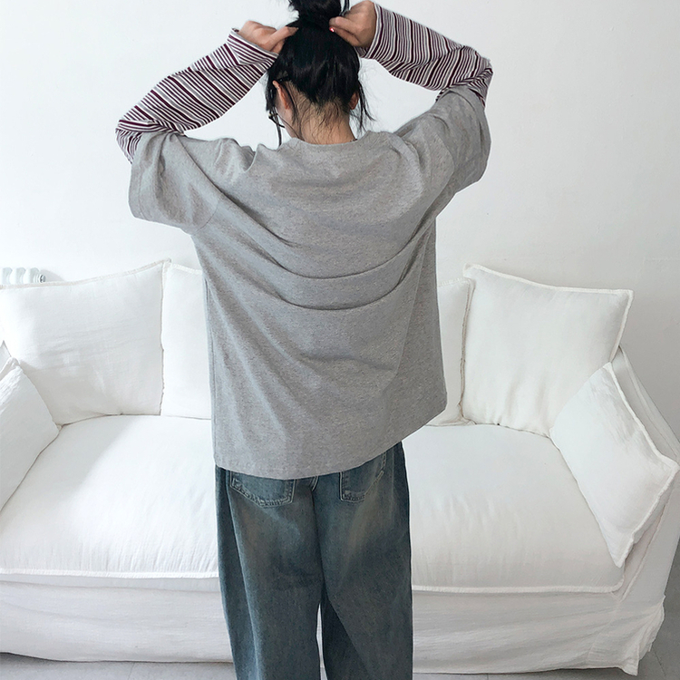 ストライプレイヤード長袖Tシャツ GREY