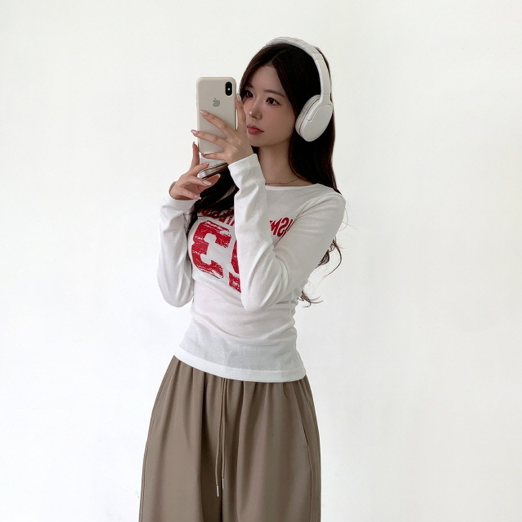 넘버링 옆셔링 긴팔티 아이보리