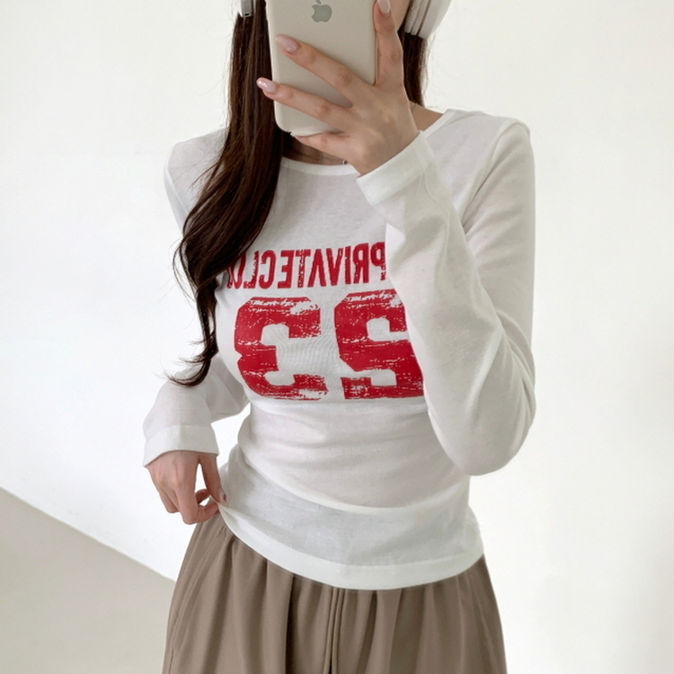 넘버링 옆셔링 긴팔티 아이보리