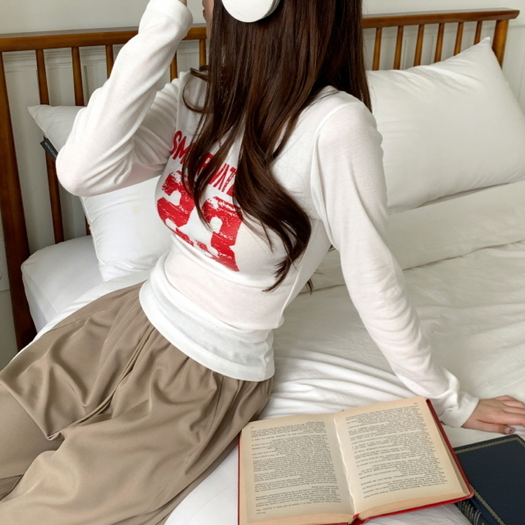 넘버링 옆셔링 긴팔티 아이보리