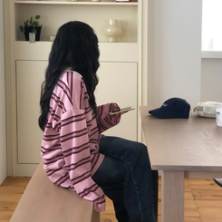 バイカラーストライプ長袖Tシャツ PINK