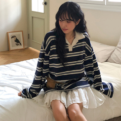 バイカラーストライプ長袖Tシャツ NAVY