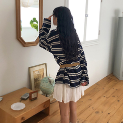 バイカラーストライプ長袖Tシャツ NAVY