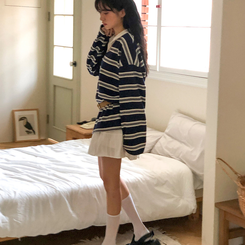 バイカラーストライプ長袖Tシャツ NAVY