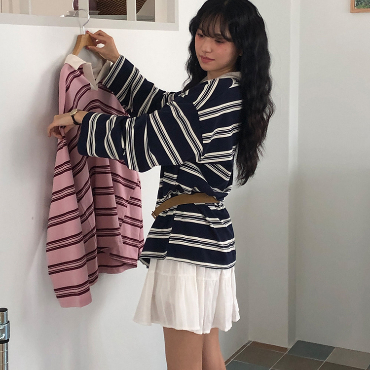 バイカラーストライプ長袖Tシャツ NAVY