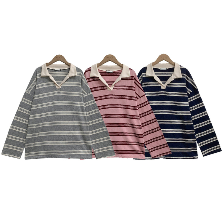 バイカラーストライプ長袖Tシャツ