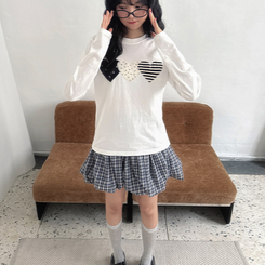 ハートワッペン長袖Tシャツ IVORY