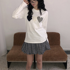 ハートワッペン長袖Tシャツ IVORY