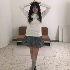 ハートワッペン長袖Tシャツ IVORY