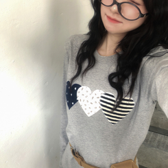 ハートワッペン長袖Tシャツ GREY