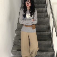 ハートワッペン長袖Tシャツ GREY