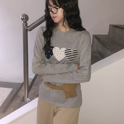 ハートワッペン長袖Tシャツ GREY