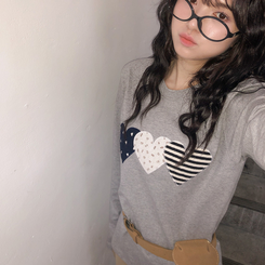 ハートワッペン長袖Tシャツ GREY