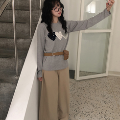 ハートワッペン長袖Tシャツ GREY