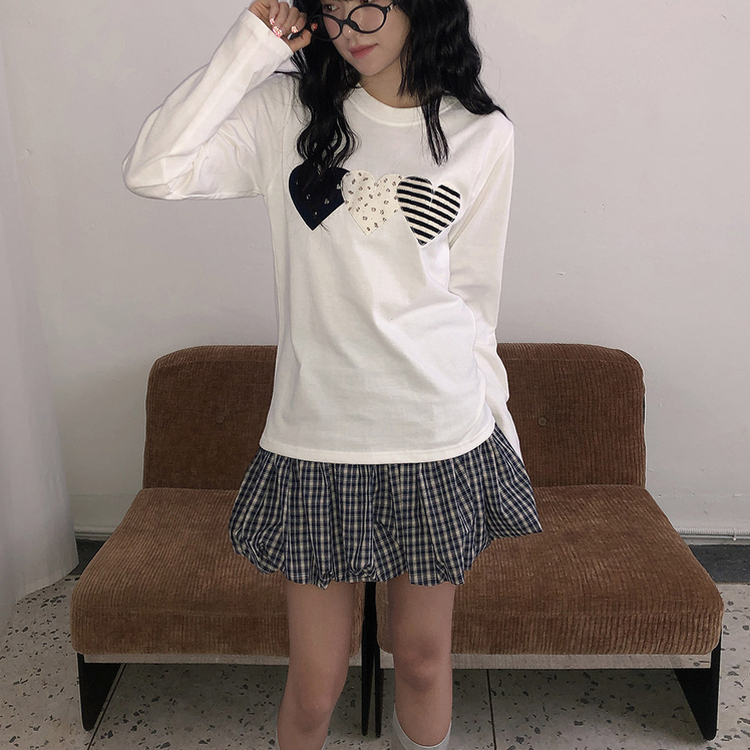 ハートワッペン長袖Tシャツ IVORY