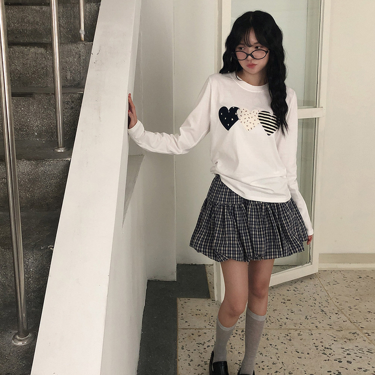 ハートワッペン長袖Tシャツ IVORY