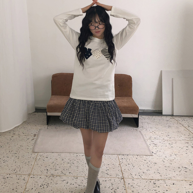 ハートワッペン長袖Tシャツ IVORY