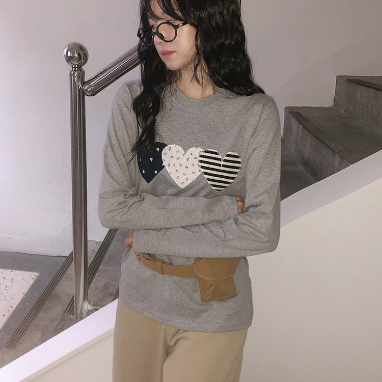 ハートワッペン長袖Tシャツ GREY