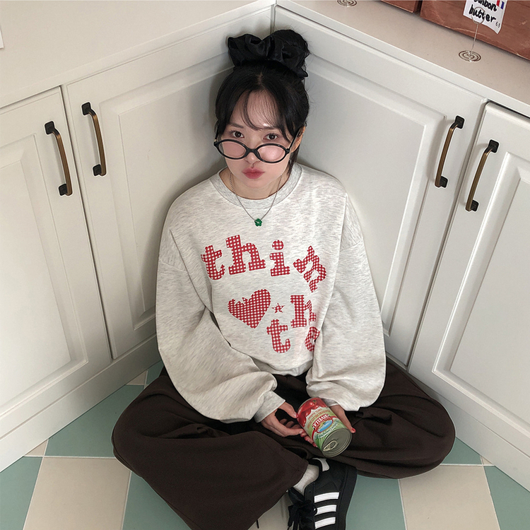 트디 오버핏 프린팅 맨투맨 오트밀