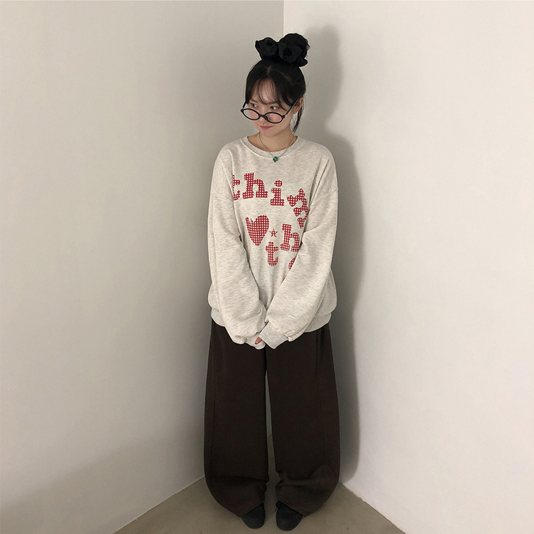 트디 오버핏 프린팅 맨투맨 오트밀