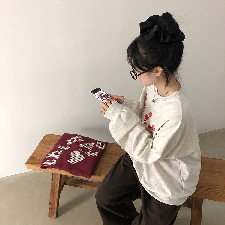 트디 오버핏 프린팅 맨투맨 오트밀