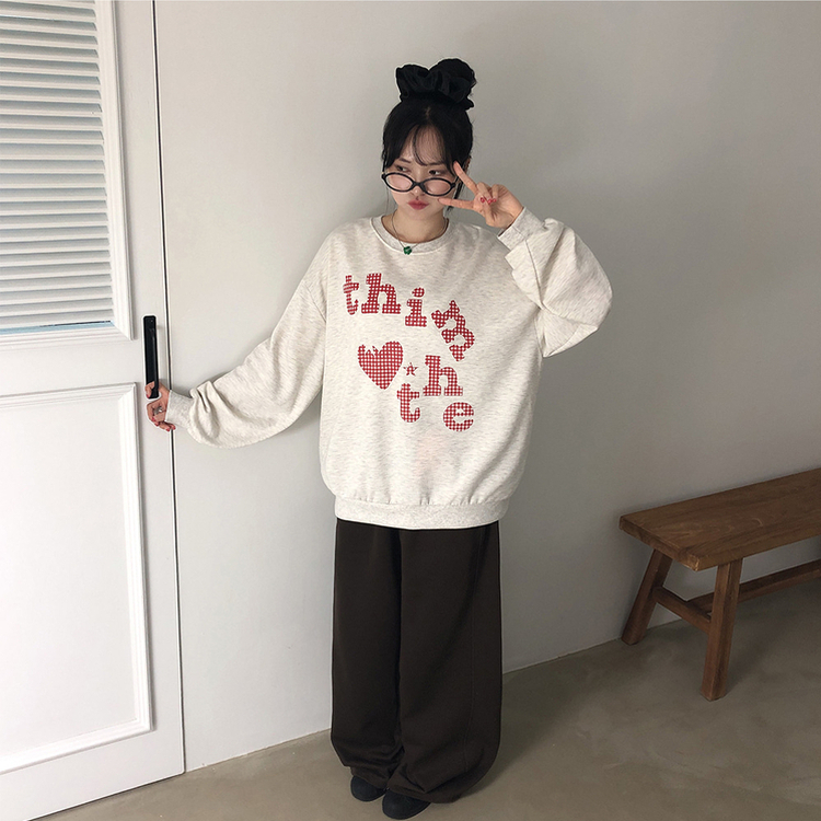 트디 오버핏 프린팅 맨투맨 오트밀