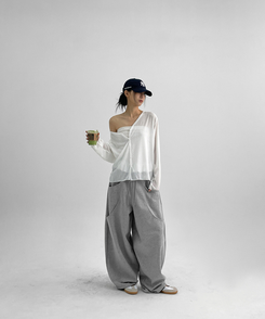 スリットワイドバンディングパンツ GREY