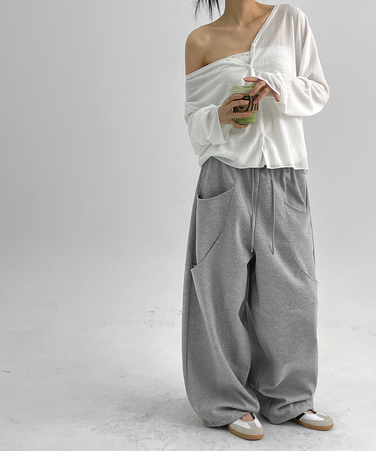 スリットワイドバンディングパンツ GREY