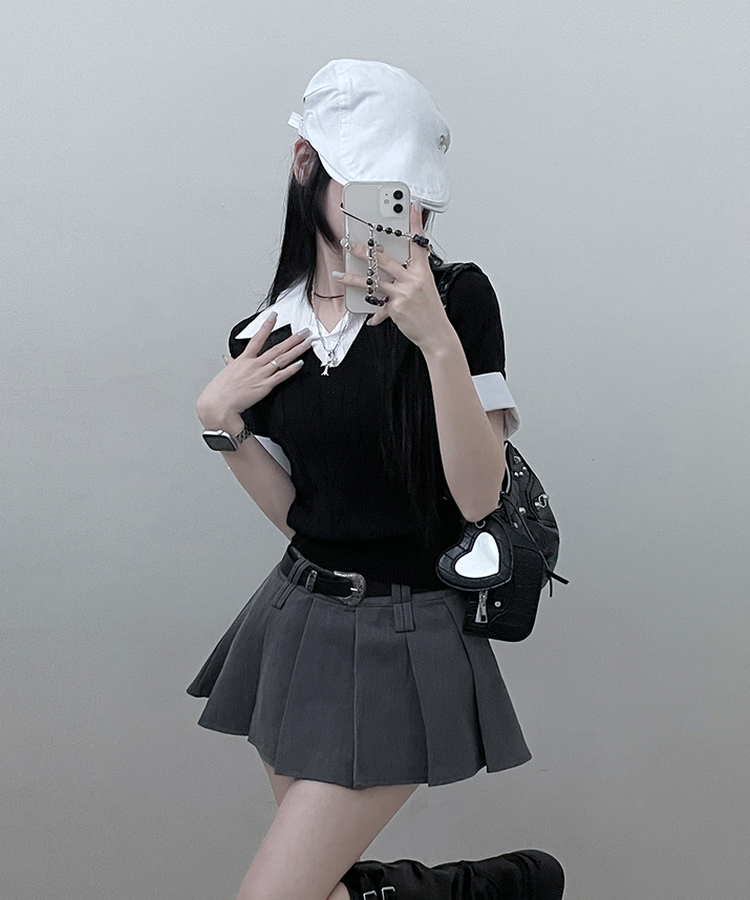 반팔ver셔츠꽈배기니트레이어드반팔 블랙